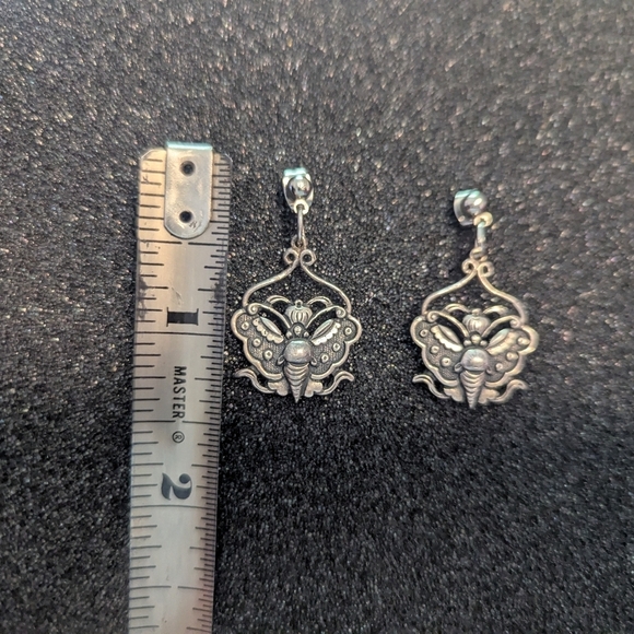 Vintage Butterfly Earrings Silver Dangle Boho Stevie Nicks Festival Art Deco 70s - Picture 5 of 5